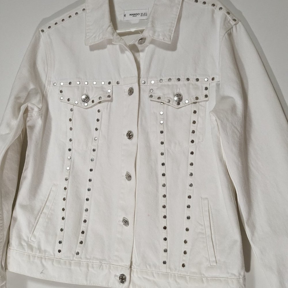 Mango Studded Oversize Denim Jacket White Size XXS/XS - Picture 2 of 4